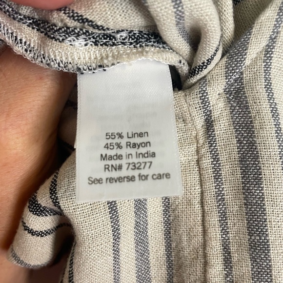 NWT Sonoma Linen Blend Jumpsuit- Light Tan with Gray/Blue Vertical Stripes, Sz L - Picture 11 of 13